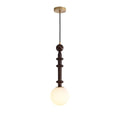 Roman Column wood pendant light in walnut with brass canopy, white background