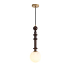 Roman Column wood pendant light in walnut with brass canopy, white background