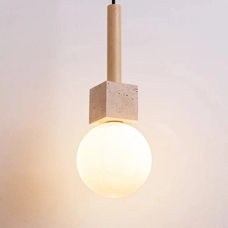 Modern Travertine Cube Pendant Light
