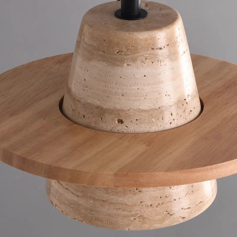 Travertine Medieval Wood Stone Pendant Light