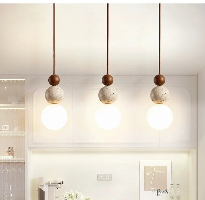Travertine Stone Cream Retro Minimalist LED Pendant Light