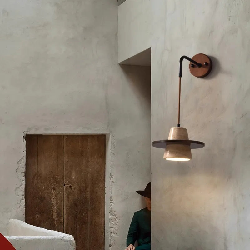 Travertine Medieval Wood Stone Pendant Light
