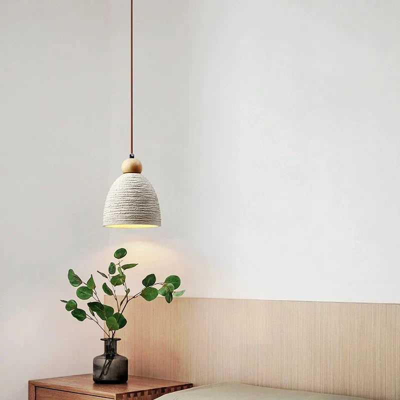 Cream Cement Wooden Dot Pendant Light