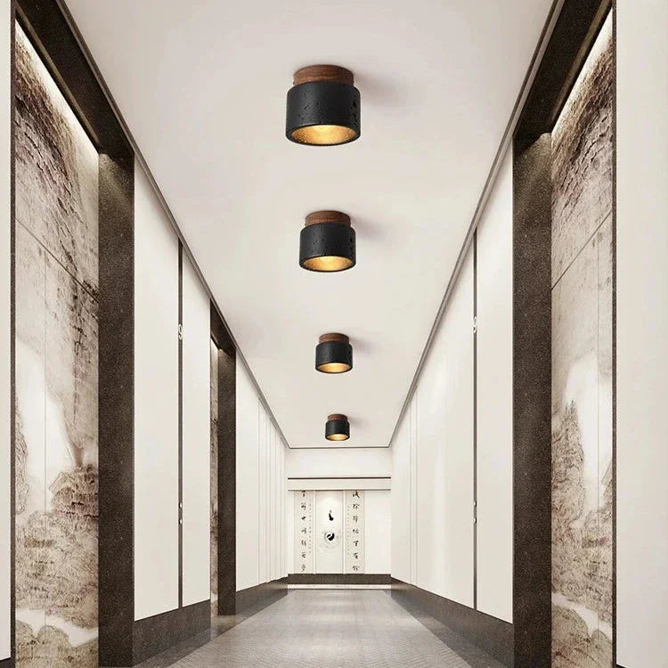 Travertine Mounted Black Stone Ceiling Light Fixture
