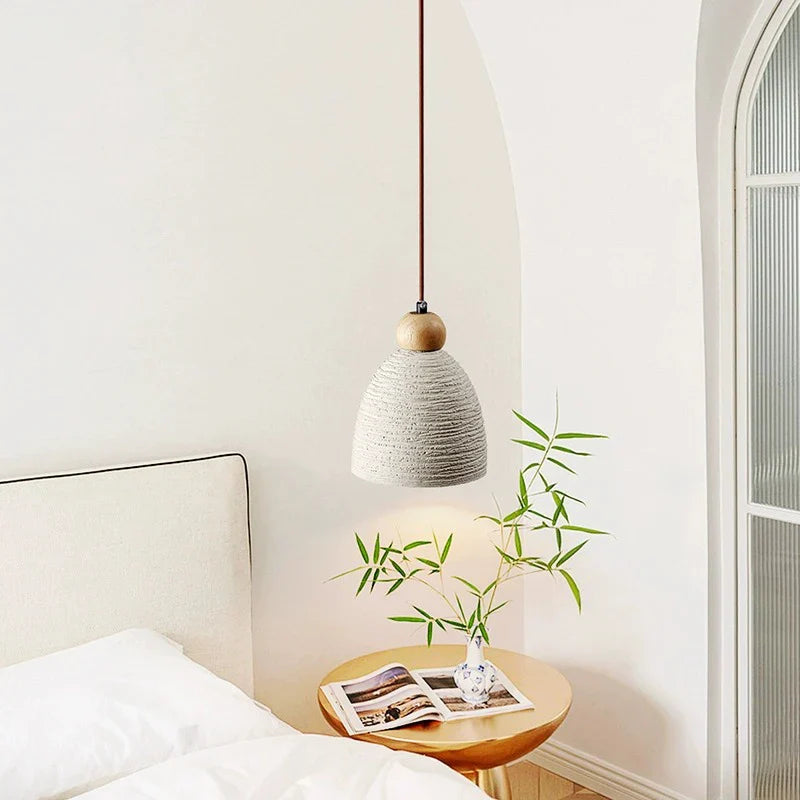 Cream Cement Wooden Dot Pendant Light