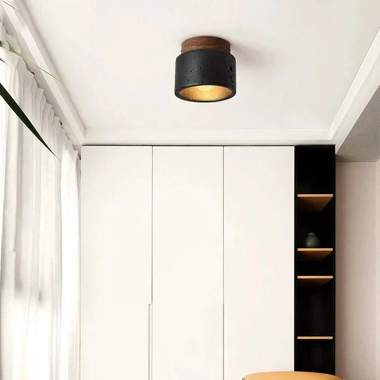 Travertine Mounted Black Stone Ceiling Light Fixture