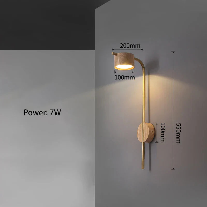 Wood Accent Bedside LED Wall Light
