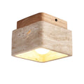 Square Travertine Stone & Wood LED Ceiling Fixture