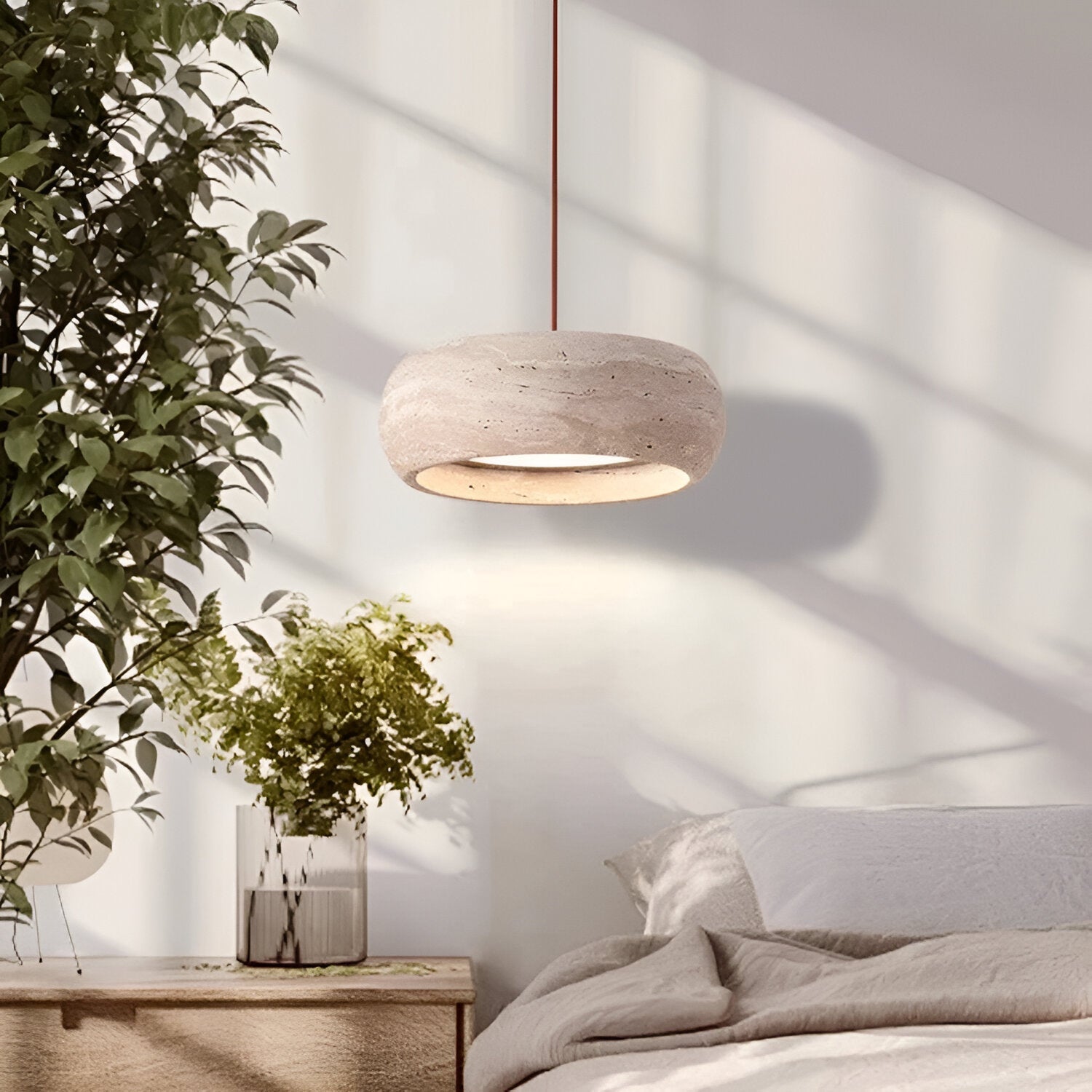 Wabi Sabi Style Travertine Stone Pendant Light