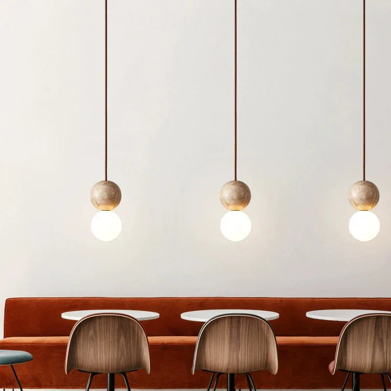 Travertine Stone Cream Retro Minimalist LED Pendant Light