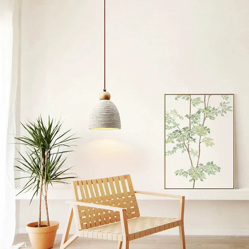 Cream Cement Wooden Dot Pendant Light