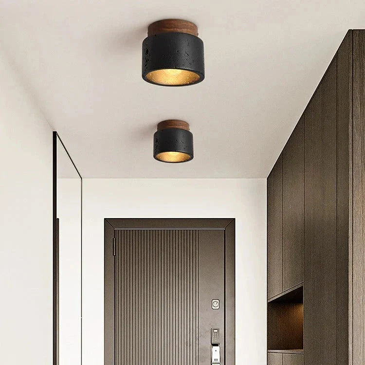 Travertine Mounted Black Stone Ceiling Light Fixture