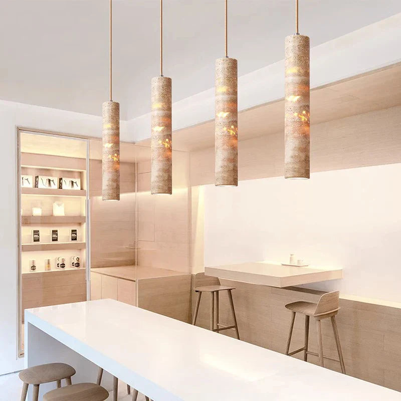 Cream Travertine Tube Pendant Light