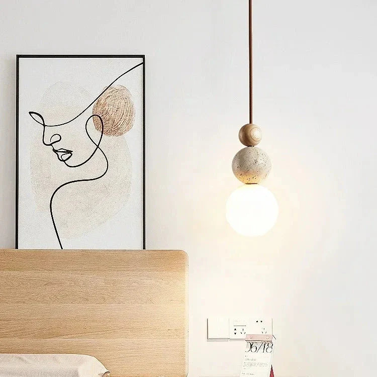 Elegant Glow Cream Stone Bedside Pendant Light