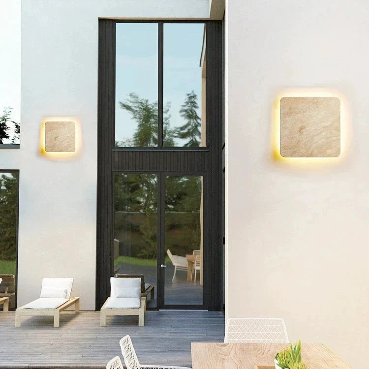 Square Travertine Outdoor Wall Light