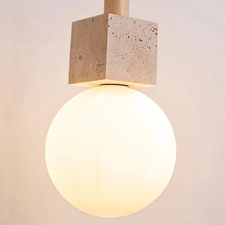 Modern Travertine Cube Pendant Light