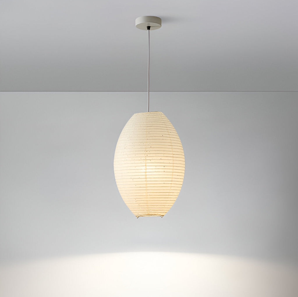 Traditional Japandi Wabi-Sabi Elliptical Paper Pendant Light