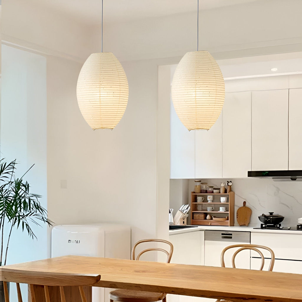 Traditional Japandi Wabi-Sabi Elliptical Paper Pendant Light