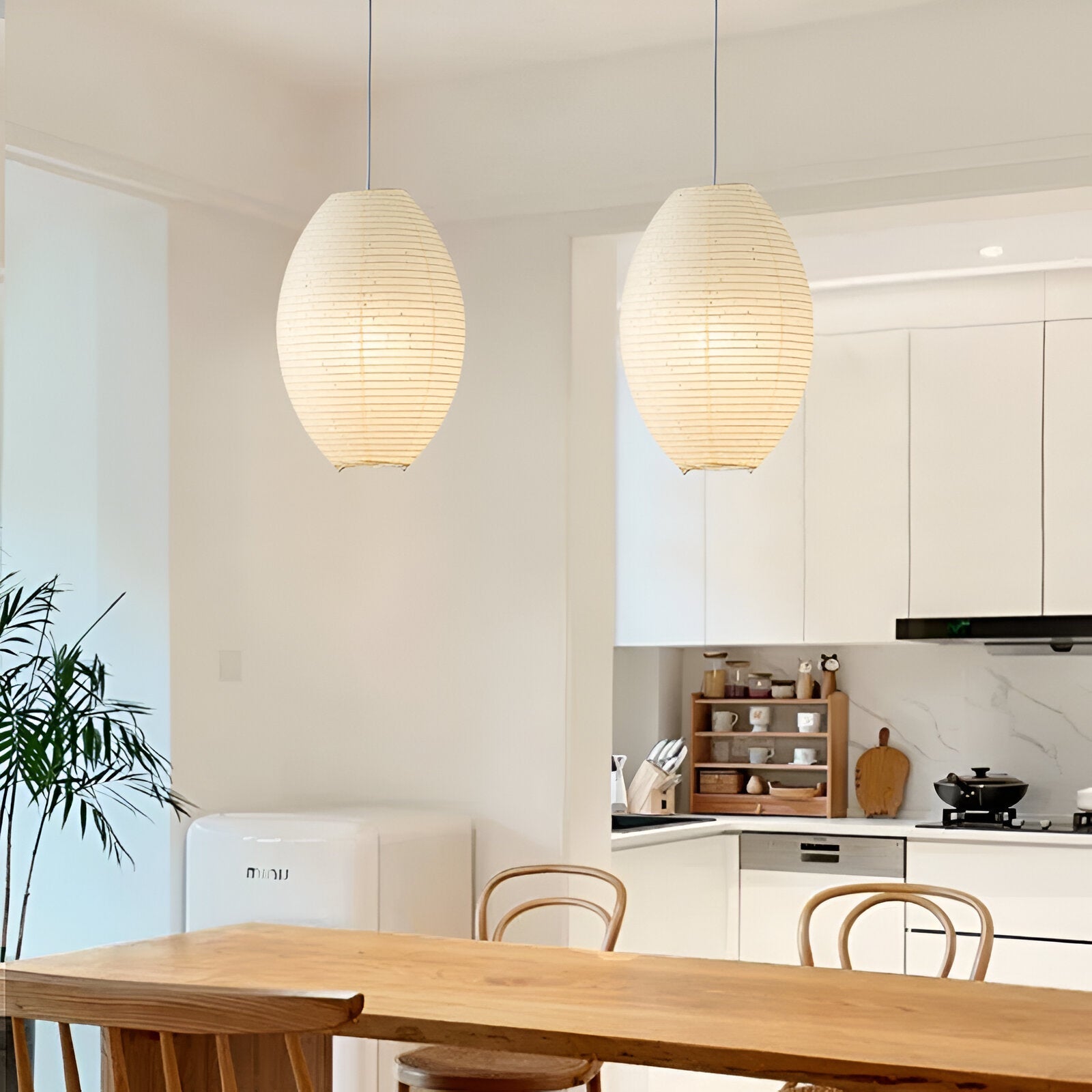 Traditional Japandi Wabi-Sabi Elliptical Paper Pendant Light