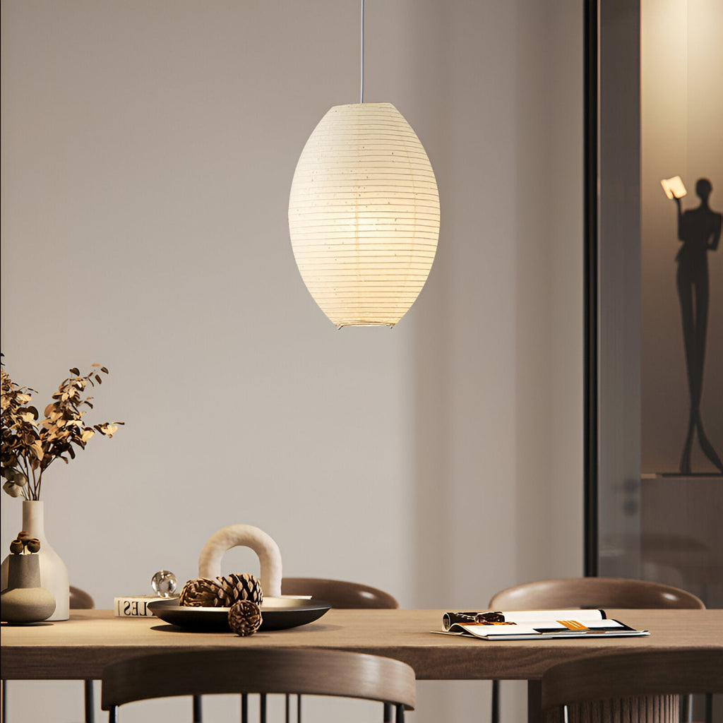 Traditional Japandi Wabi-Sabi Elliptical Paper Pendant Light