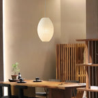 Traditional Japandi Wabi-Sabi Elliptical Paper Pendant Light