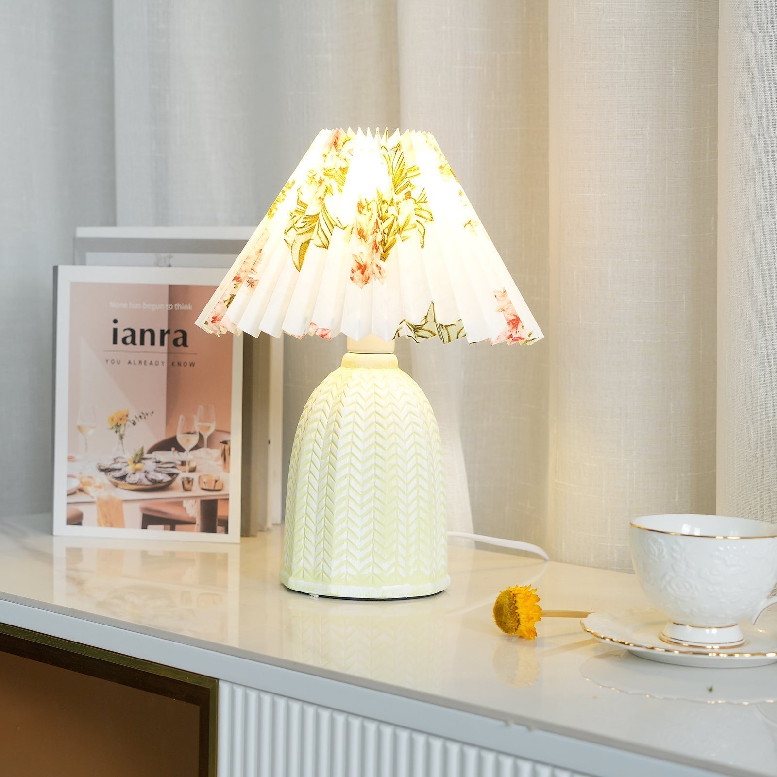 Elowen Vintage Pleated Ceramic Table Lamp