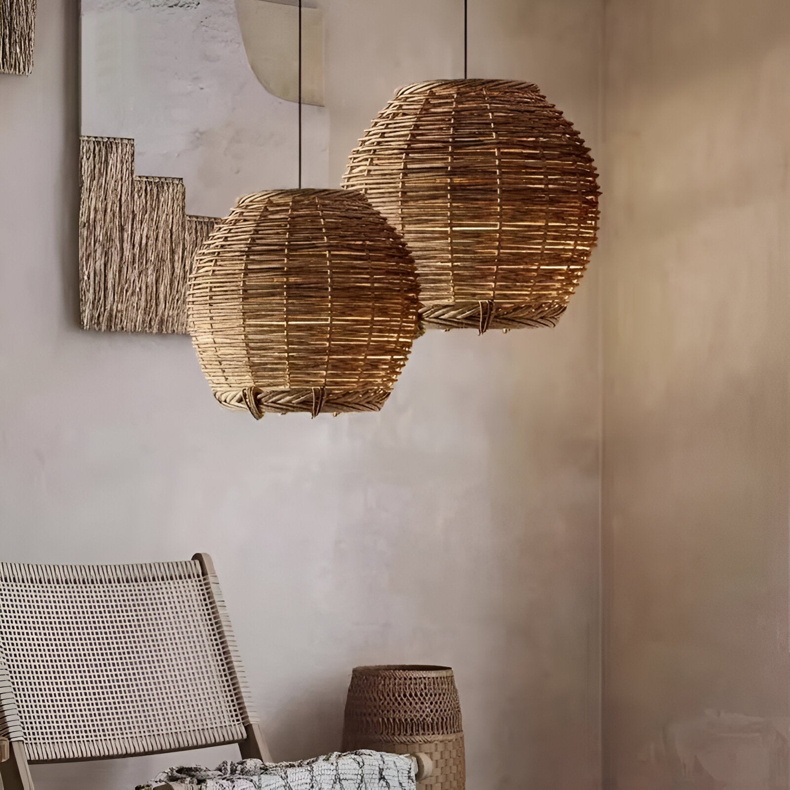 Wabi-Sabi Style Boho Rattan Pendant Light