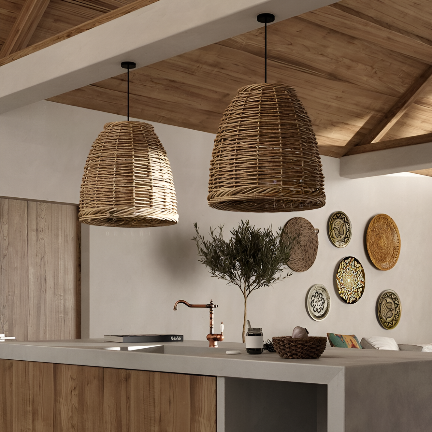 Wabi-Sabi Style Boho Rattan Pendant Light