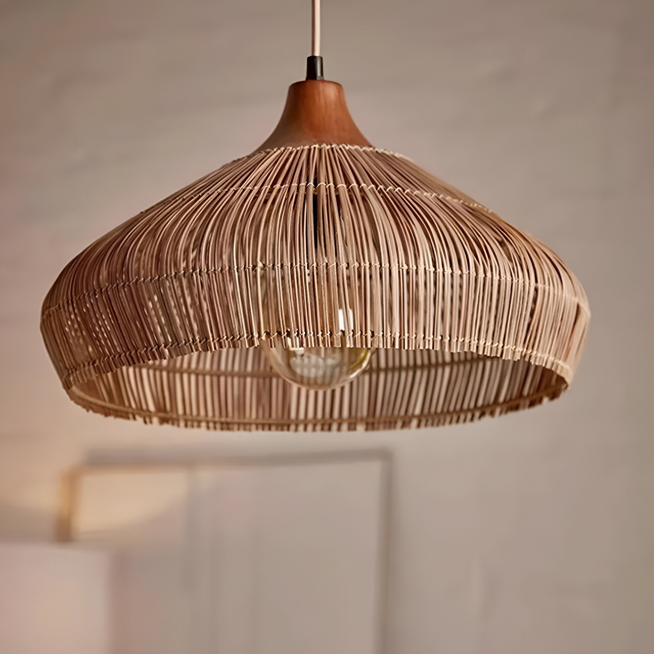 Elegant Natural Rattan Braid Boho Pendant Light