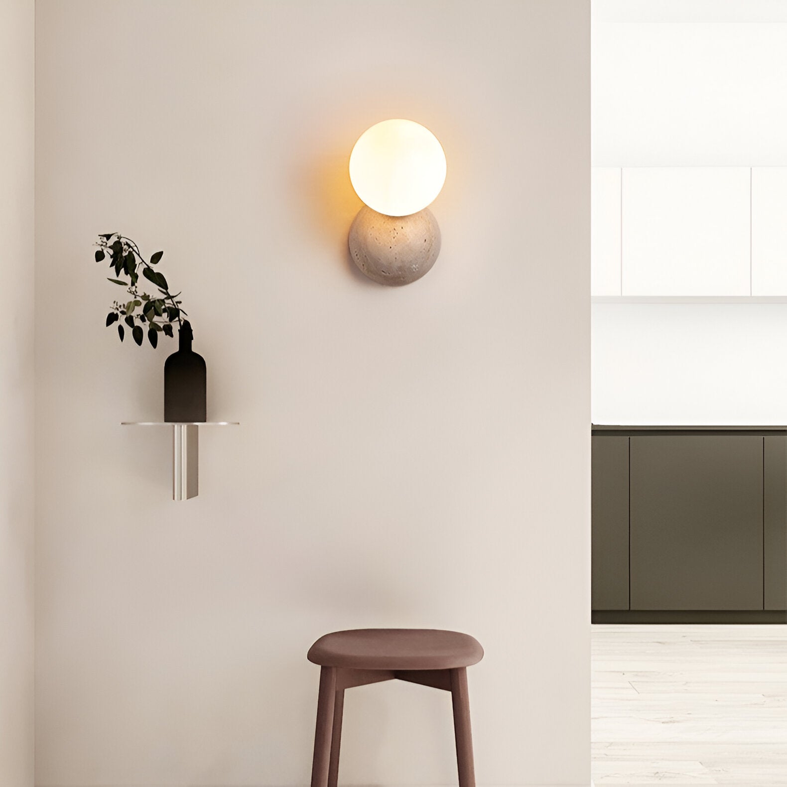Travertine Round Glass Wall Fixture