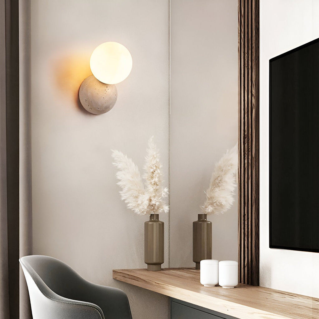 Travertine Round Glass Wall Fixture
