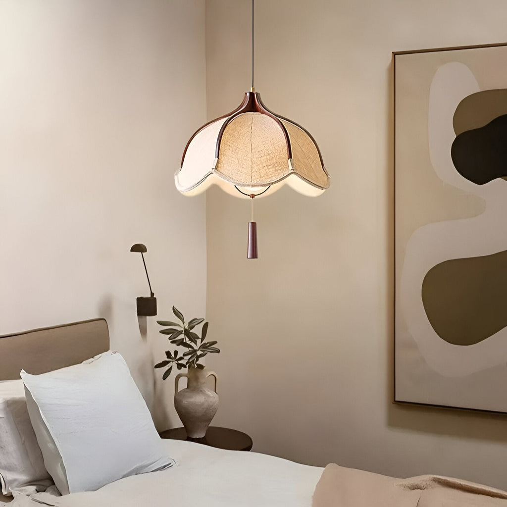 Modern Japanese Wabi Sabi Fabric Flower Shape Pendant Light