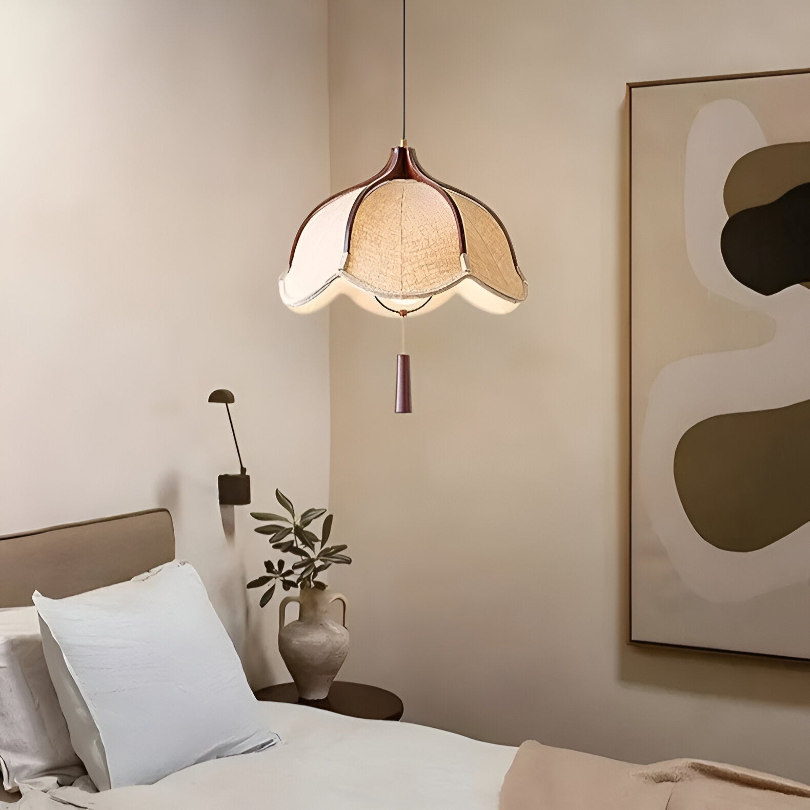 Modern Japanese Wabi Sabi Fabric Flower Shape Pendant Light