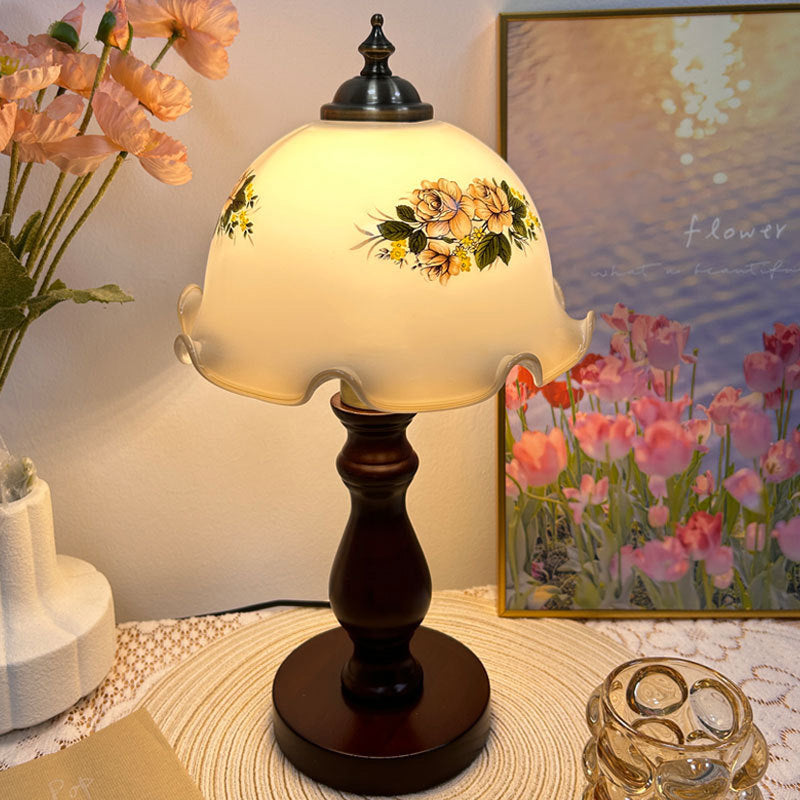 Oriental Dome Wood & Glass Table Lamp