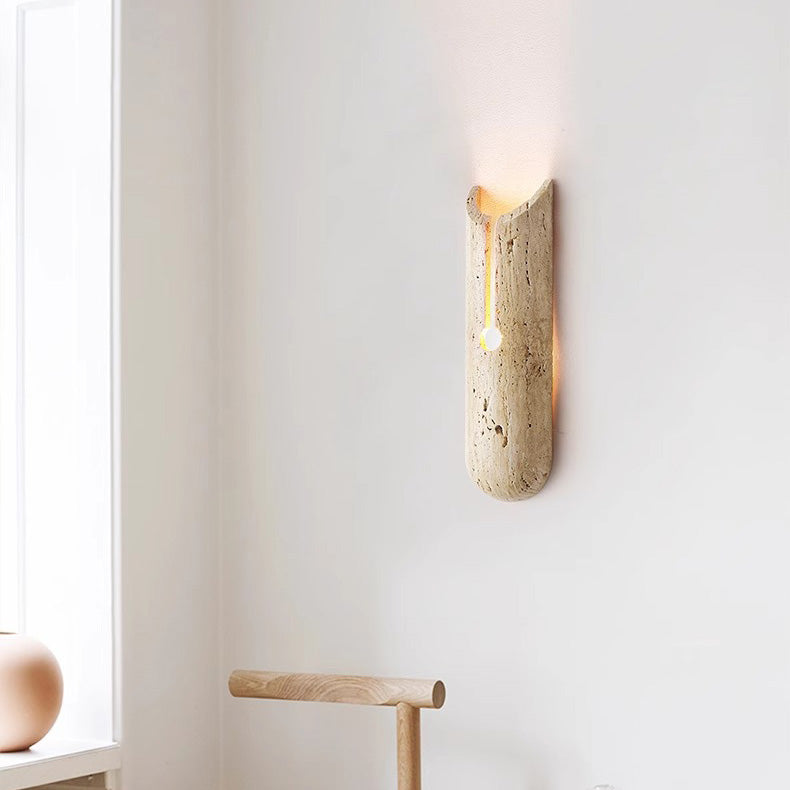 Traditional Japanese Travertine Elliptical Wall Light