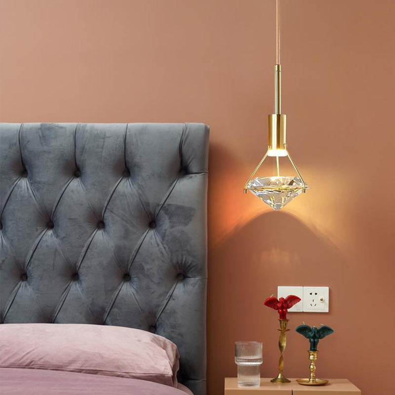 Diamond-Shaped Copper Crystal Pendant Light