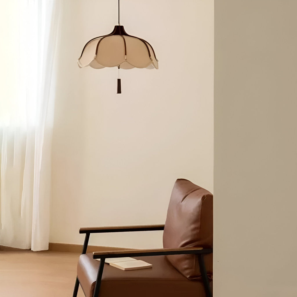 Modern Japanese Wabi Sabi Fabric Flower Shape Pendant Light