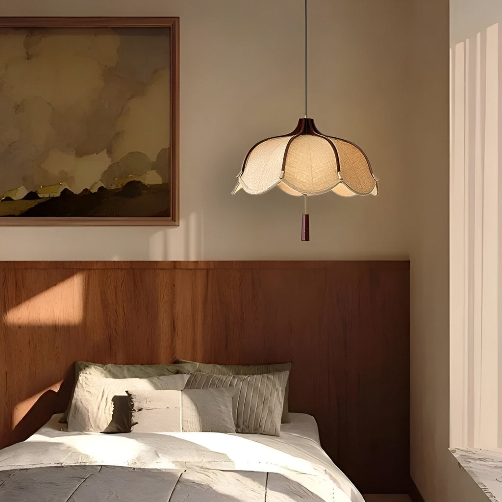 Modern Japanese Wabi Sabi Fabric Flower Shape Pendant Light
