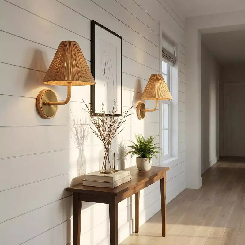 Kaiya Woven Rattan Cone Boho Wall Light
