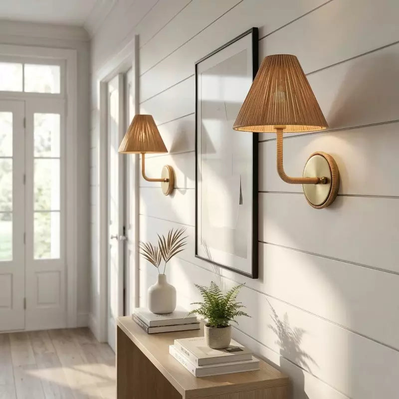 Kaiya Woven Rattan Cone Boho Wall Light