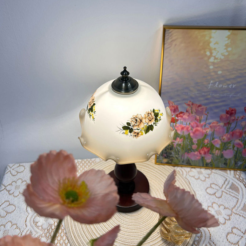 Oriental Dome Wood & Glass Table Lamp