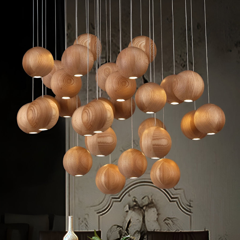 Milliere Nordic Wood Multi-Head Pendant Light