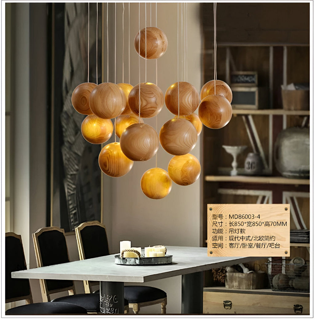 Milliere Nordic Wood Multi-Head Pendant Light