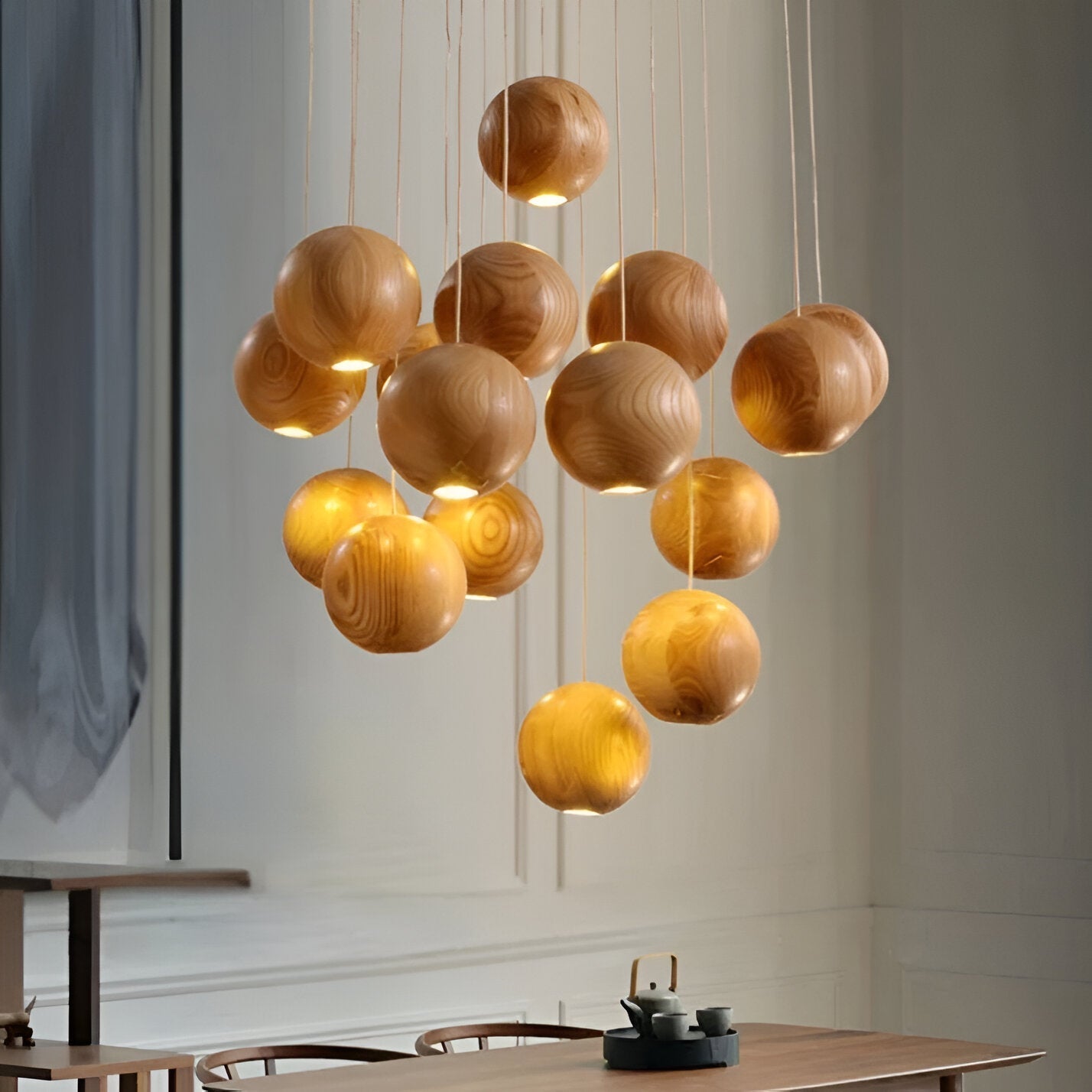 Milliere Nordic Wood Multi-Head Pendant Light