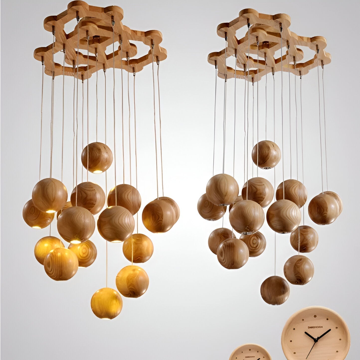 Milliere Nordic Wood Multi-Head Pendant Light