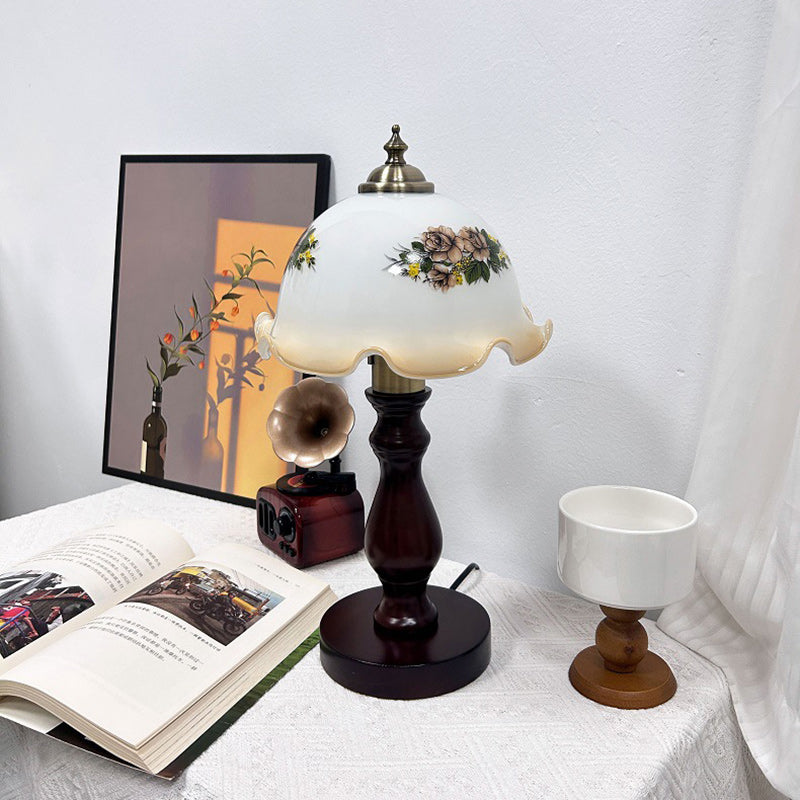 Oriental Dome Wood & Glass Table Lamp