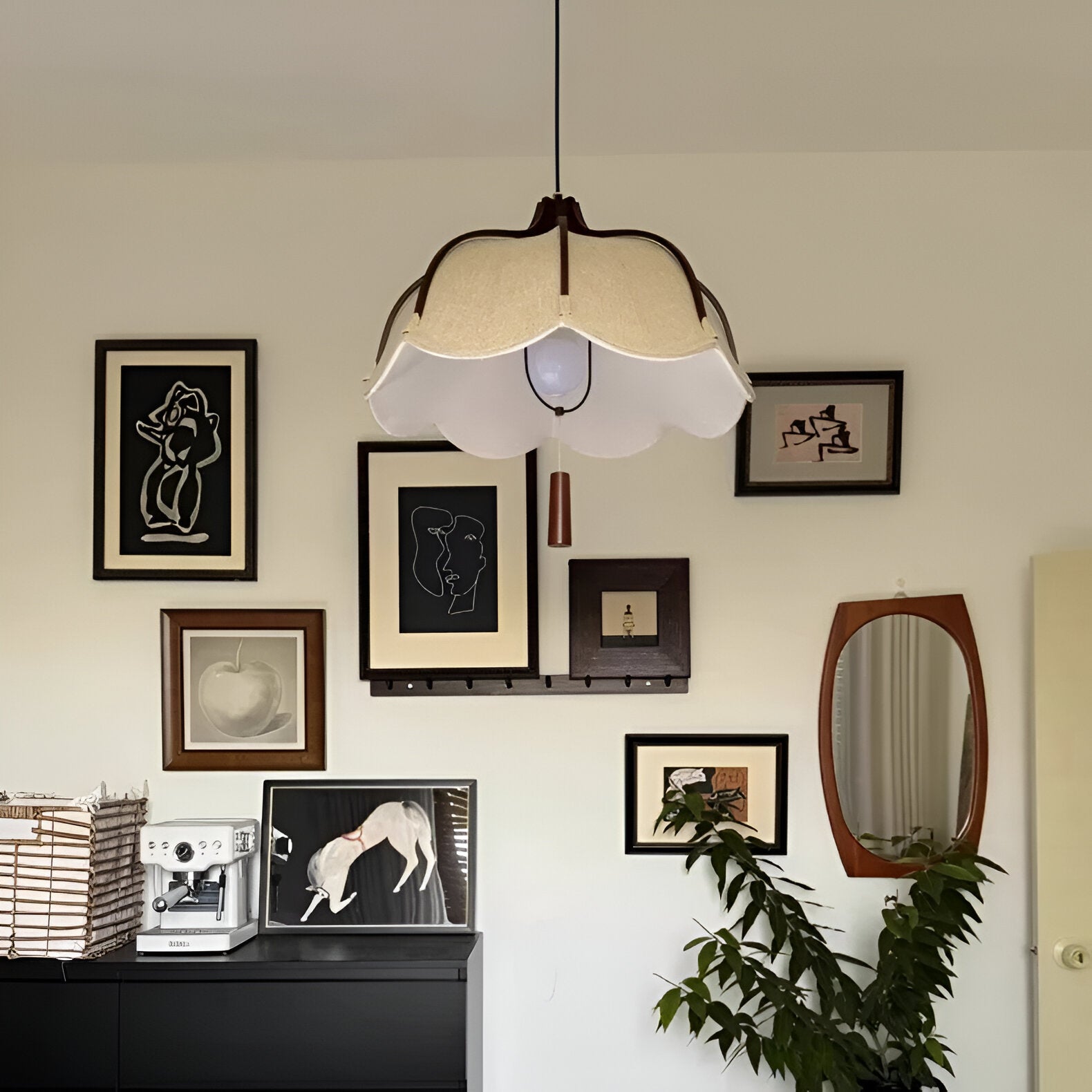 Modern Japanese Wabi Sabi Fabric Flower Shape Pendant Light