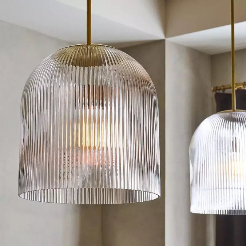 Farmhouse Cooper Ribbed Glass Pendant Light