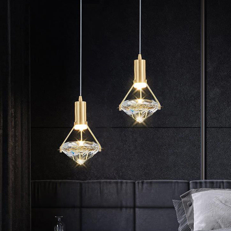 Diamond-Shaped Copper Crystal Pendant Light