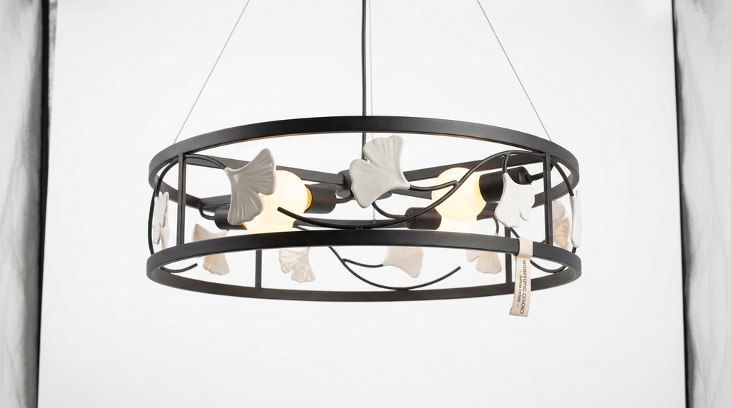 The Whispering Gingko Japandi Iron Ceramic Ceiling Light